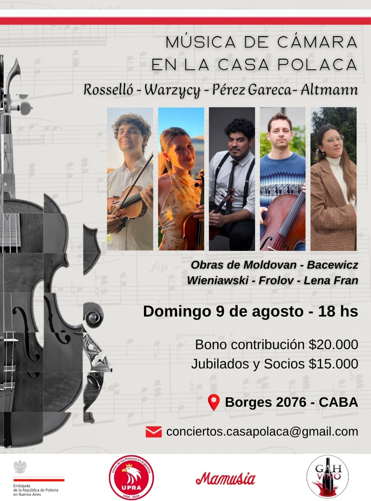 Quinteto Rosselló – Warzyca – Pérez Gareca – Altmann en la Casa Polaca